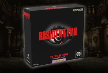 the box art of the Resident Evil board game with the Spencer Mansion in the background
